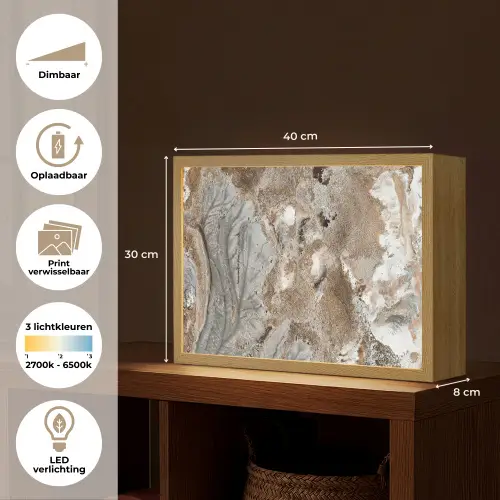 Abstract - Marmer - Wit - Bruin - Marmerlook Light Box met batterij (Wandlamp) middel -USP_websiteoverzichtNL