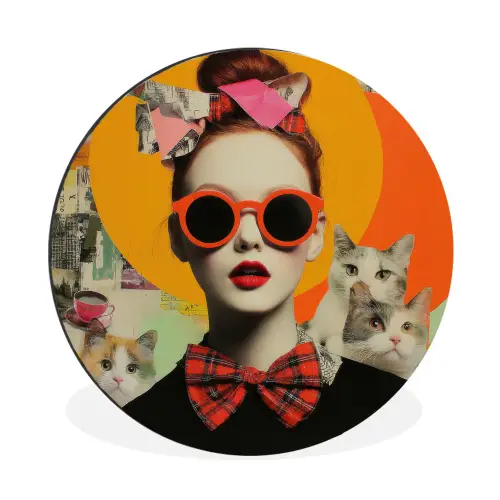 Vrouw - Bril - Strik - Retro Wandcirkel aluminium klein -3d