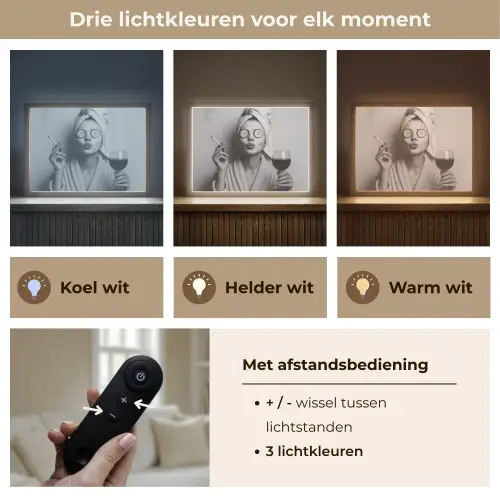 Vrouw - Masker - Wijn - Sigaret Light Box met batterij (Wandlamp) middel -USP_lichtkleurNL
