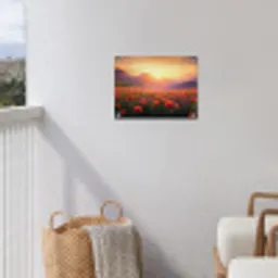 Landschap - Zonsondergang - Bloemenveld tuinposter los doek klein -sfeer8