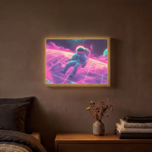 Astronaut - Neon - Roze - Wolken Light Box met batterij (Wandlamp) middel -sfeer4