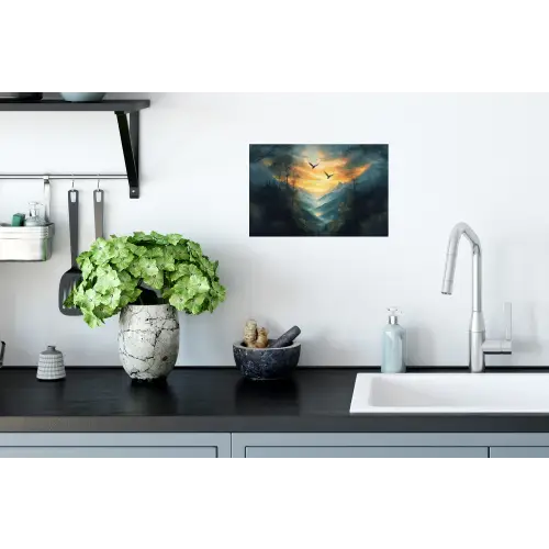 Vogels - Zon - Bomen - Groen Muursticker klein -keuken