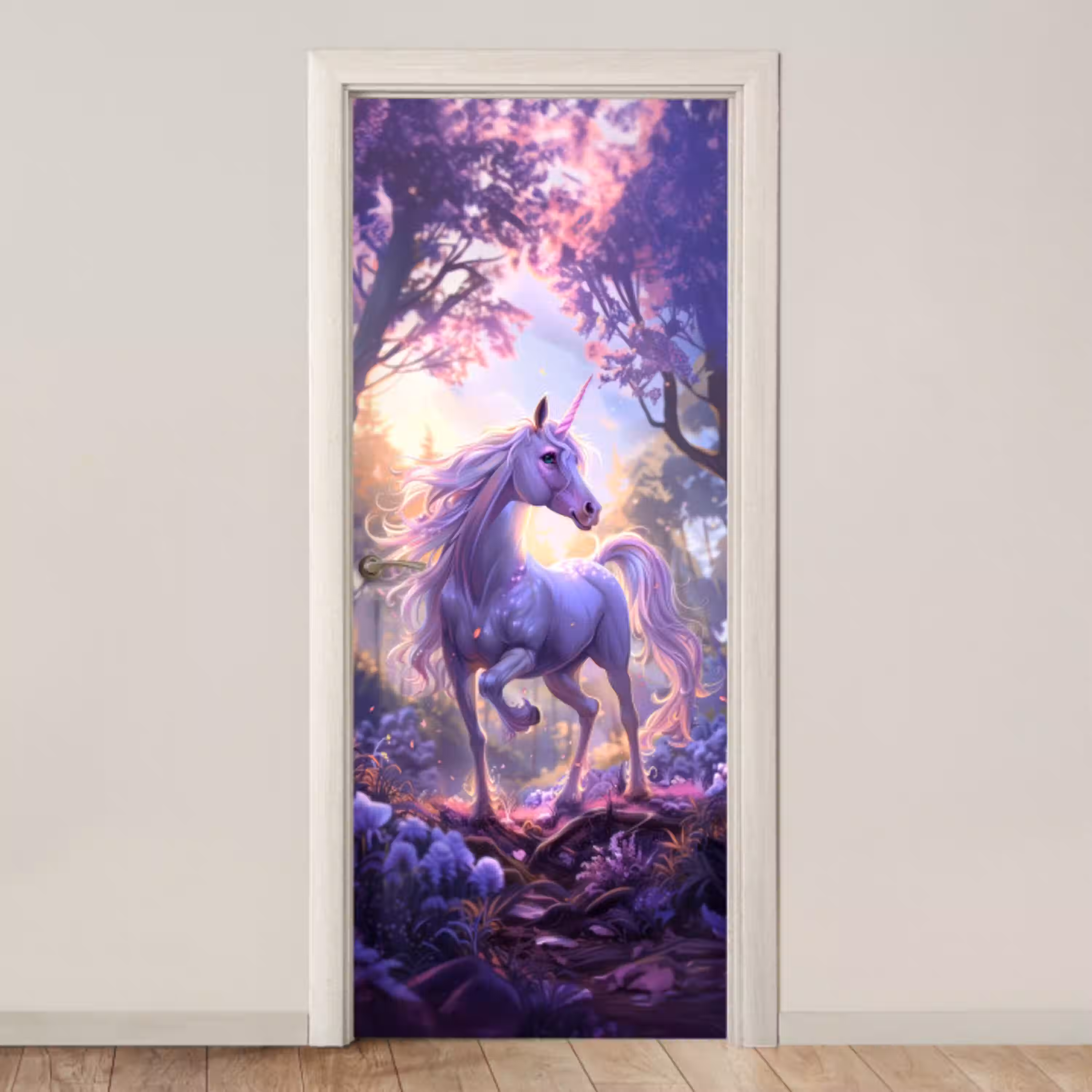 Eenhoorn - Paars - Sprookje - Fantasy dier deurposter klein -3d_beige
