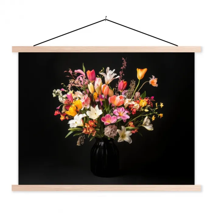 Vaas - Bloemen - Tulpen textielposter latten blank klein -3d