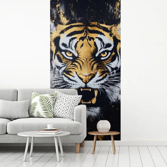 Tijger - Verfspatten - Goud fotobehang vinyl groot -woonkamer