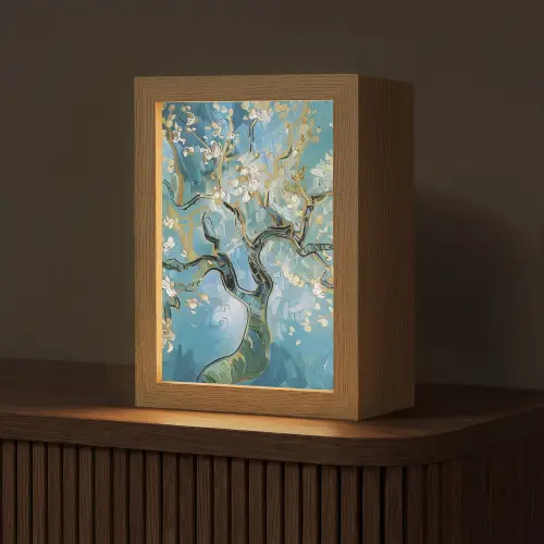 Amandelbloesem boom - Blauw - Abstract Light Box met kabel (Tafellamp) klein -z3d_website