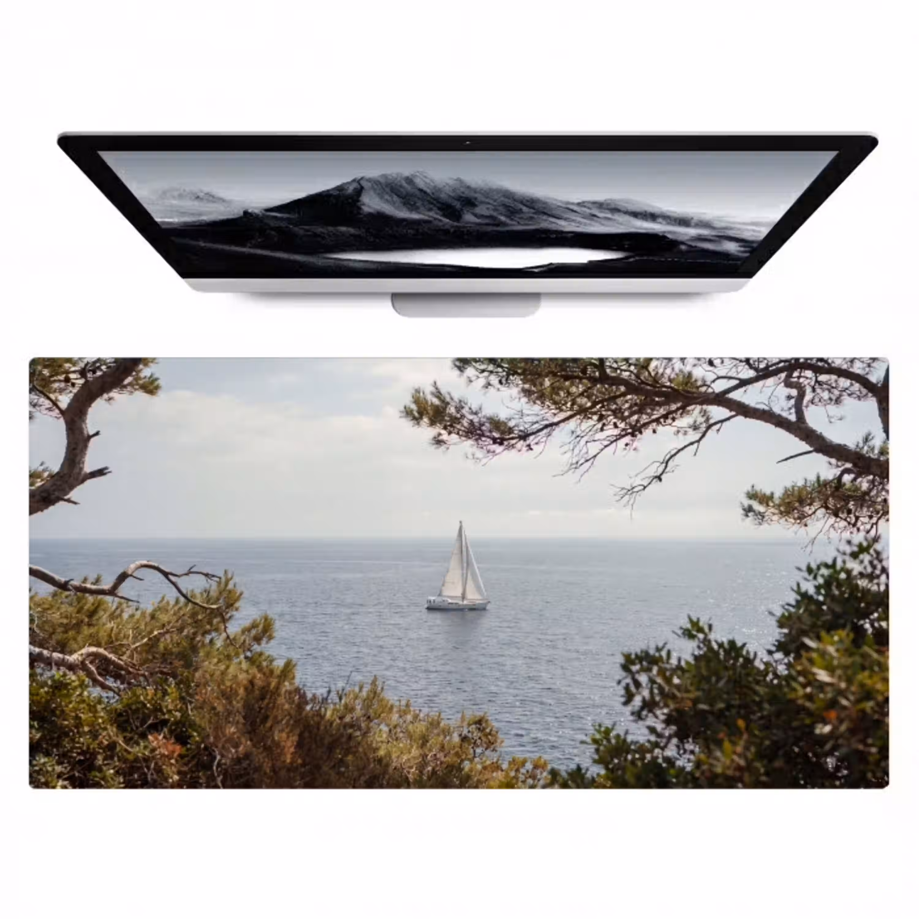 Zeilboot - bomen - water Muismat XXL klein -zzz3d