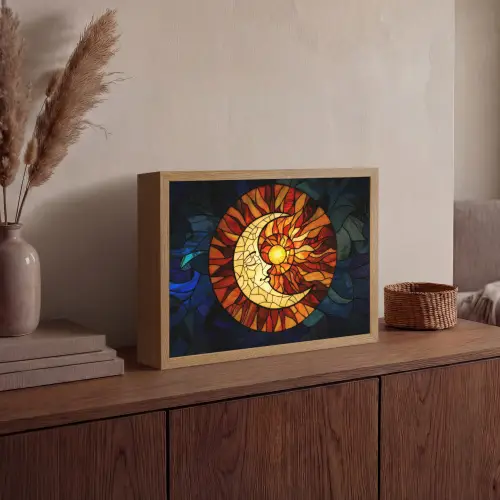Mozaïek - Glas - Maan - Donkerblauw Light Box met batterij (Wandlamp) middel -sfeer2