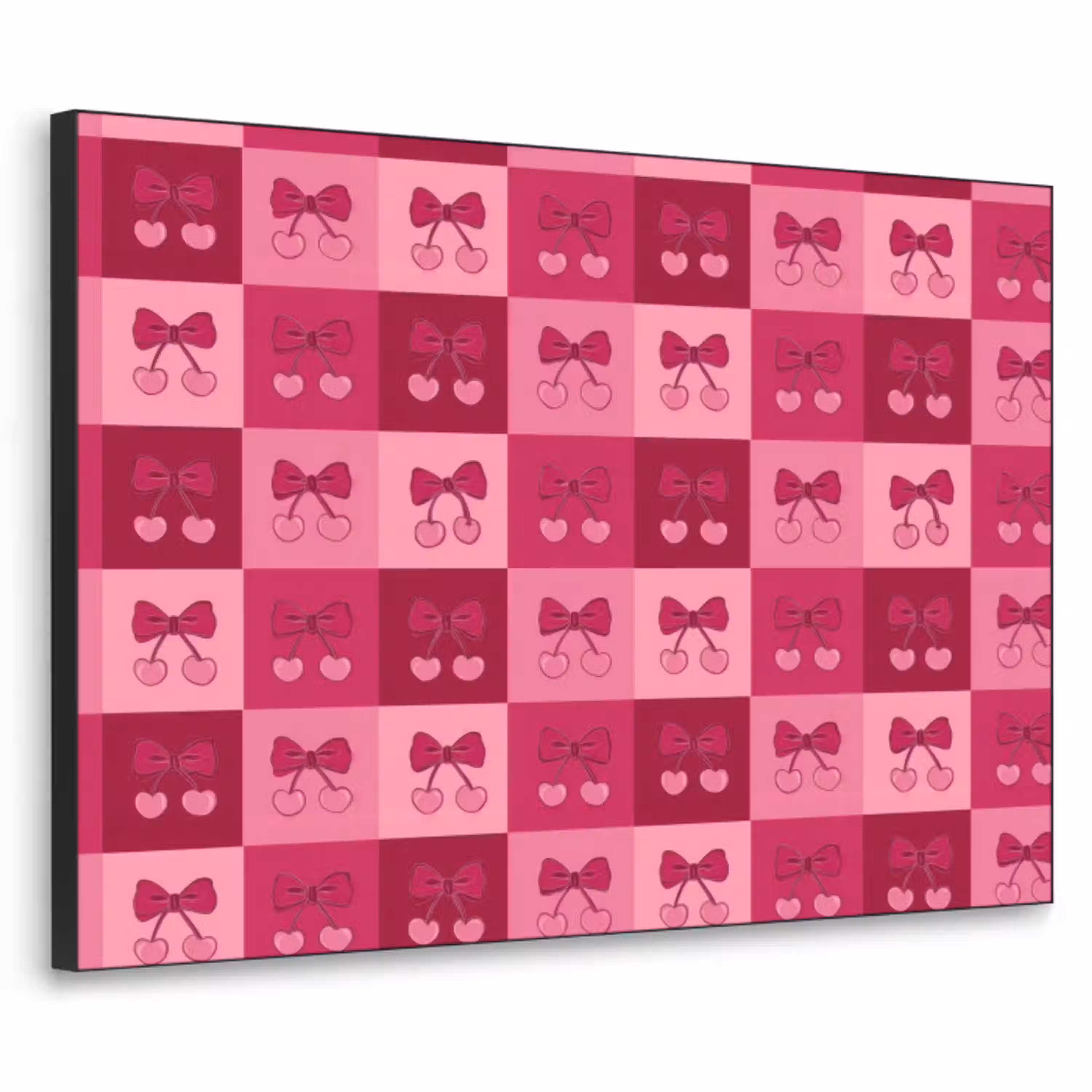 Kersen - Strikjes - Speels - Roze - Bordeaux Textielframe zwart klein 947 -3d