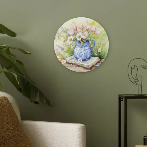 Vaas - Delftsblauw - Madeliefjes Akoestische PET Vilt - Rond klein -sfeer2