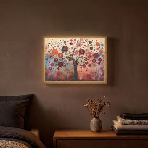 Boom - Paars - Abstract - Kunst Light Box met batterij (Wandlamp) middel -sfeer4