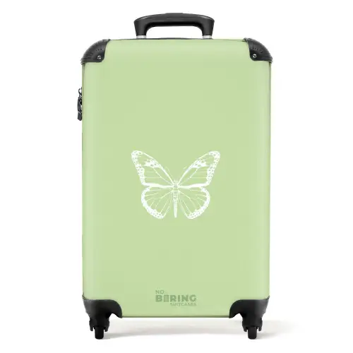 Groene achtergrond met witte vlinder NBS - Handbagage koffer - Kinderen Unisex middel -productfoto_recht