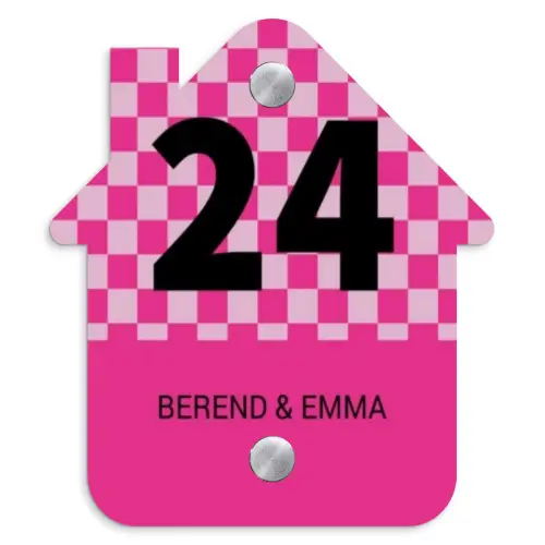 Roze - Blokjes - Klassiek Naambord Huisje klein -3d