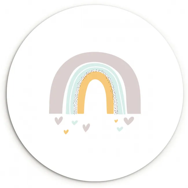 Regenboog - Hartjes - Meisjes - Jongens - Pastel Wandcirkel kunststof plaat 5mm dik klein -3d