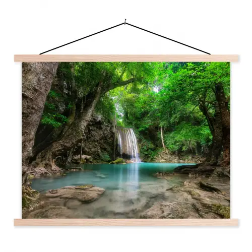 Jungle - Waterval - Planten - Water - Natuur textielposter latten blank klein -3d