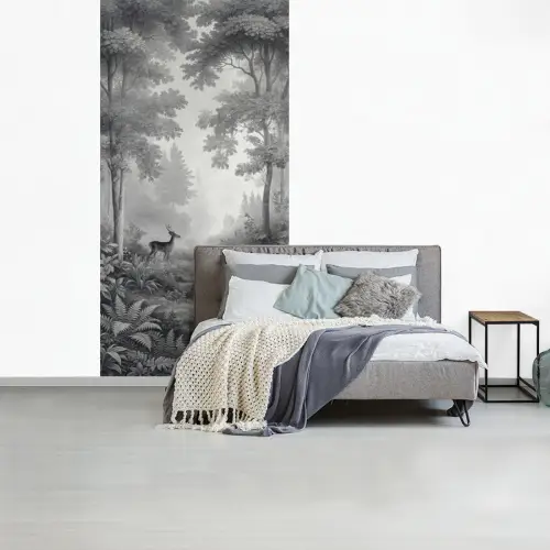 Bos - Hert - Zwart - Wit fotobehang vinyl groot -slaapkamer