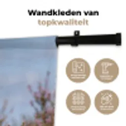 Roodborsttapuit - Heide - Paars - Natuur - Sfeervol Wandkleed katoen klein -sfeer2