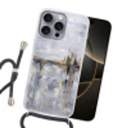 Abstract - Structuur - Goud - Grijs - Modern Hoesje iPhone 16 Pro Max met koord klein -sfeer1