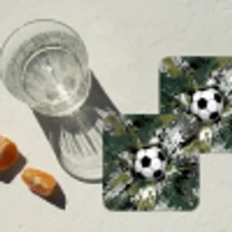 Voetbal - Verf - Spetters - Groen onderzetter kurk middel -sfeer4