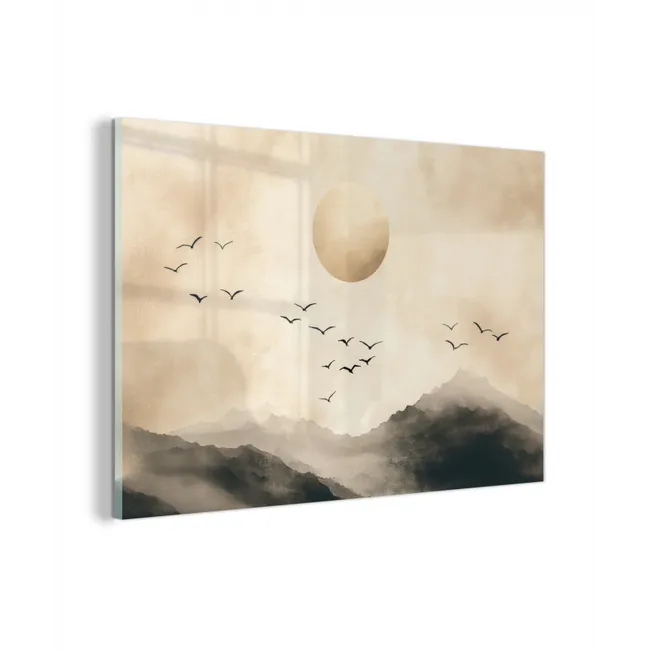 Glas schilderij - Landschap - Japandi - vogel