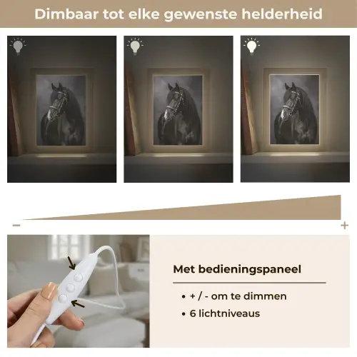 Portret - Paard - Zwart Light Box met kabel (Tafellamp) klein -USP_dimbaarNL