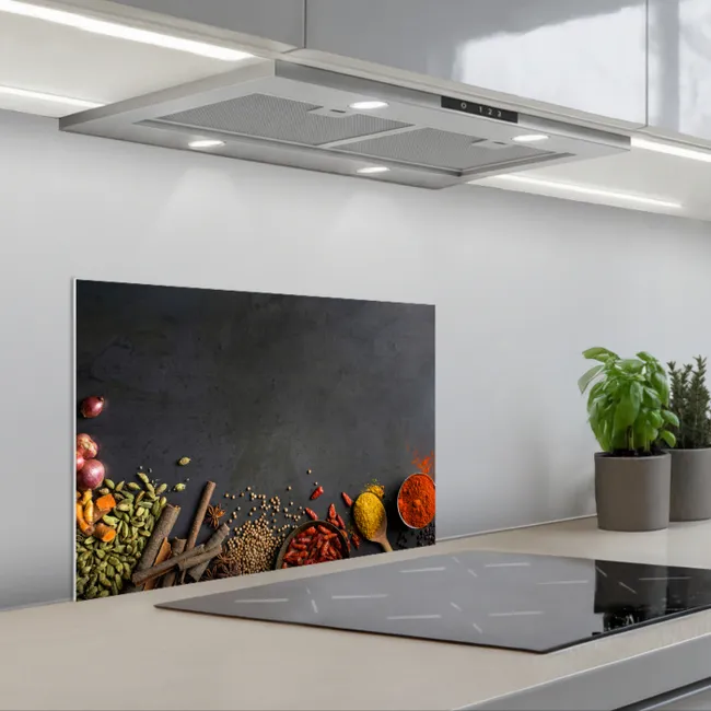 Kruiden - Eten - Specerijen - Zwart - Paprika - Kaneel keuken achterwand spatscherm klein -3d_schuin