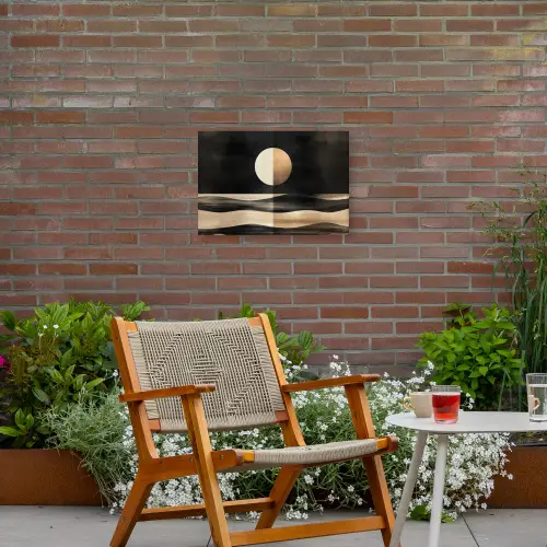Maan - Cirkel - Goud Tuinposter op houten frame 2 cm dik klein -sfeer3