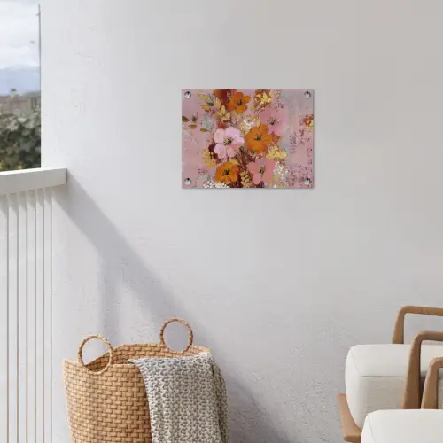 Schilderij - Bloemen - Rustiek - Roze tuinposter los doek klein -sfeer8
