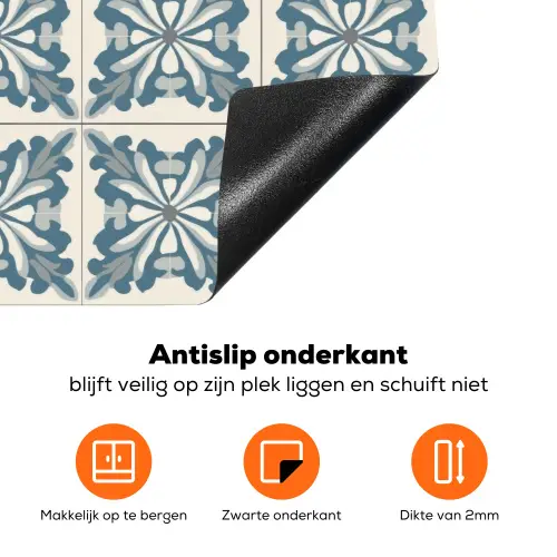 Dessin - Tegel - Blauw Inductie beschermer vinyl 3mm klein 276 -zzzzzzz-td-onderkant