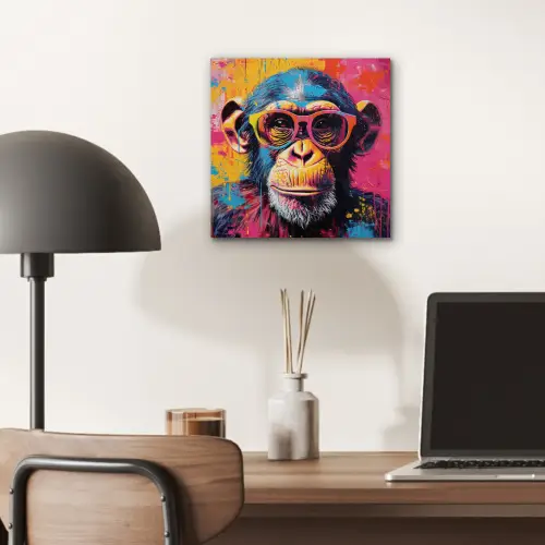 Graffiti - Chimpansee - Aap - Bril - Kleurrijk aluminium wit klein -sfeer5