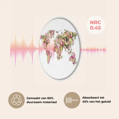 Wereldkaart - Bloemen - Felgekleurd Akoestische PET Vilt - Rond klein -USP_NL