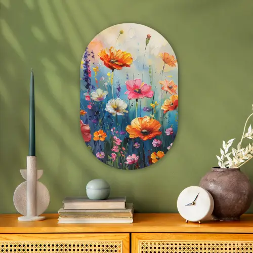 Bloemen - Natuur - Waterverf - Kunst Wandcirkel Ovaal Forex klein -sfeer2