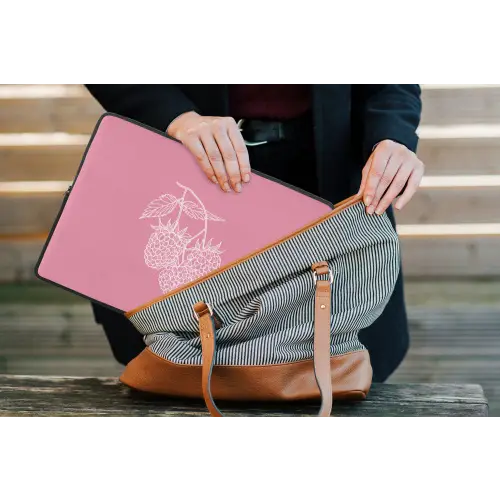 Frambozen - Steel - Getekend - Roze laptophoes neopreen klein -tas