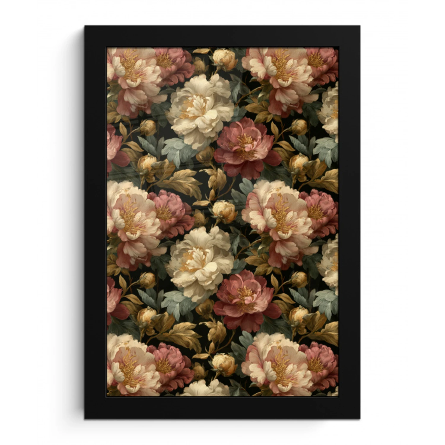 Bloemen - Barok - Patroon - Roze - Crème fotolijst zwart zonder passe partout klein 224 -3d