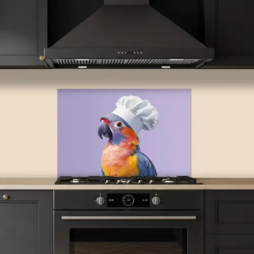 Papegaai - Koksmuts - Paars - Cute keuken achterwand spatscherm klein -sfeer1