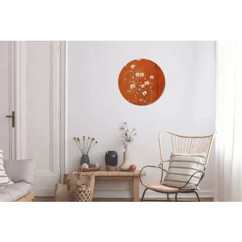 Bloemen - Wit - Subtiel - Roestkleur Wandcirkel aluminium klein -woonkamer