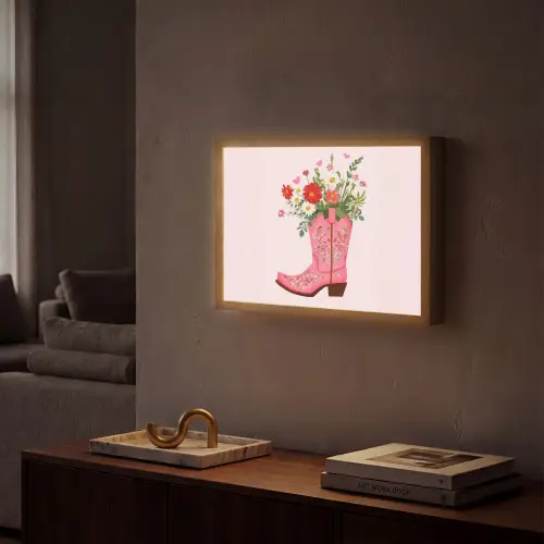 Cowboylaarzen - Roze - Boeket - Bloemen Light Box met batterij (Wandlamp) middel -sfeer1