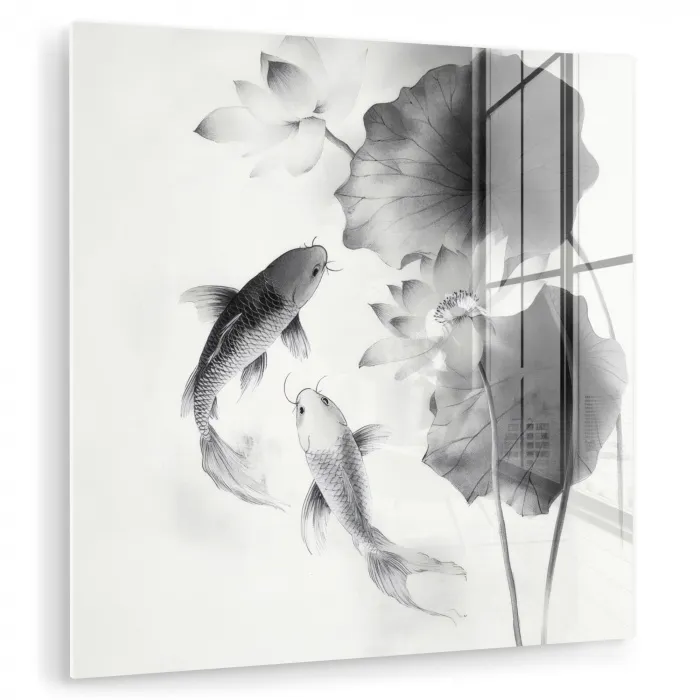 Lotusbloemen - Vissen - Bladeren - Zwart plexiglas 5mm klein -zzzproduct_nieuw
