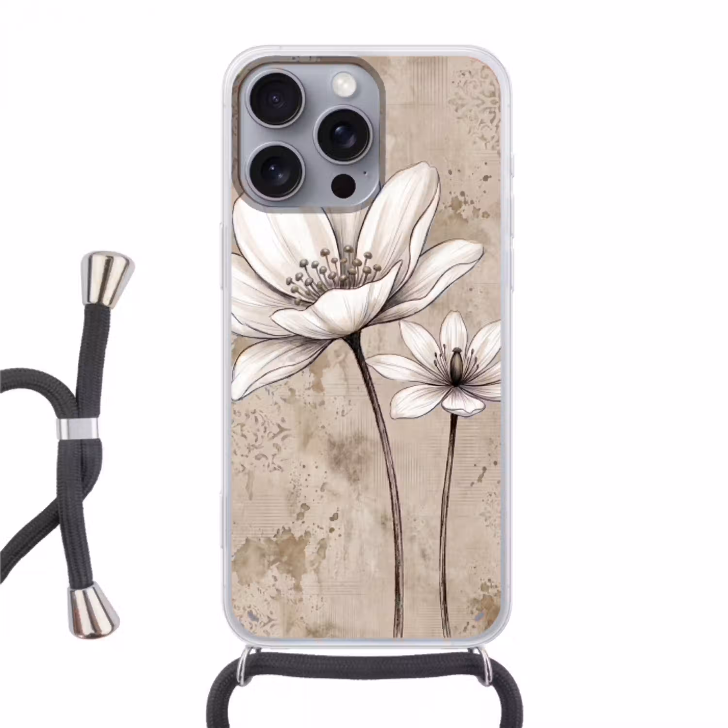 Modern - Design - Wit Hoesje iPhone 16 Pro Max met koord klein -3d