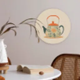 Oranje - Theepot - Bloemen - Bladeren Akoestische PET Vilt - Rond klein -sfeer3