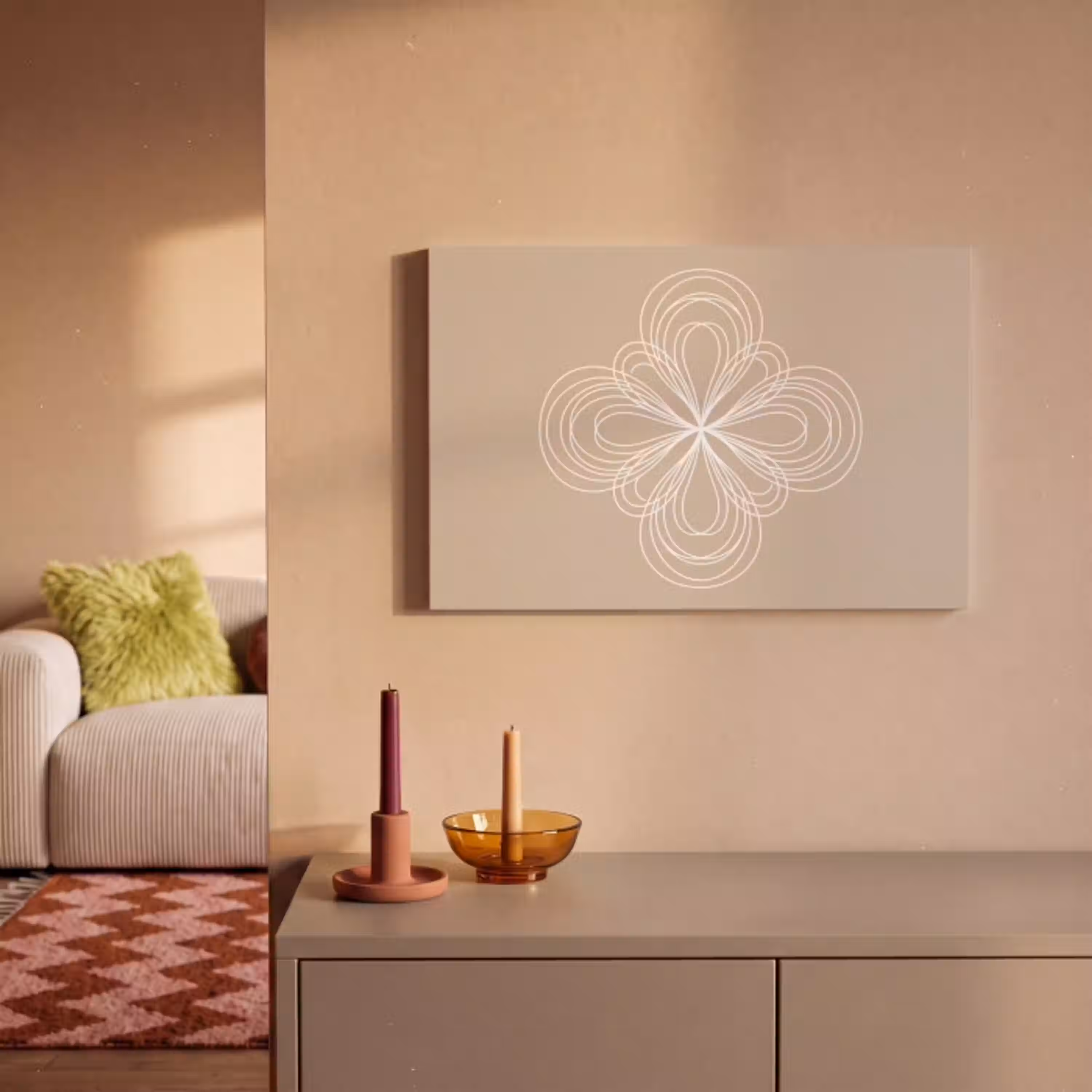 Patroon - Lijnen - Abstract - Minimalistisch - Beige canvas 2cm klein -sfeer1