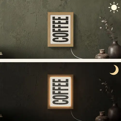 Japandi - Koffie - Decoratie - Vintage Light Box met kabel (Wandlamp) klein -sfeer3