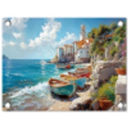 Boten - Rotsen - Zee - Zon tuinposter los doek klein -3d