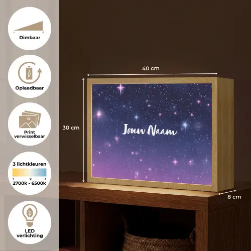 Sterren - Galaxy - Blauw - Roze Light Box met batterij (Wandlamp kind) middel -USP_websiteoverzichtNL