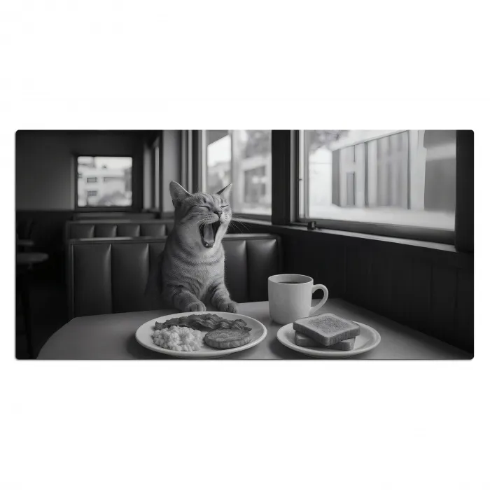 Kat - Koffie - Brood - Zwart Muismat XXL klein -3d_leeg