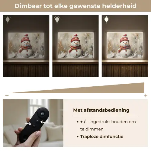 Sneeuwpop - Winter - Sneeuw - Beige Light Box met batterij (Wandlamp) middel -USP_dimbaarNL
