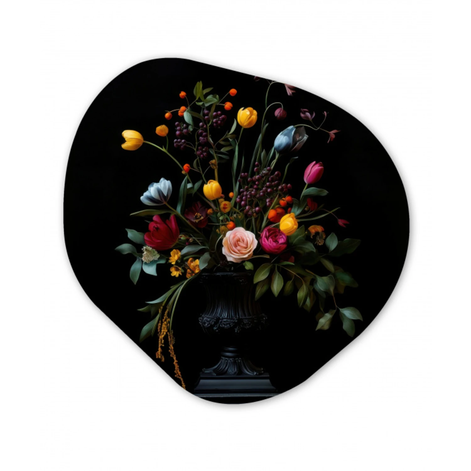 Klassiek - Vaas - Boeket - Bloemen Wandcirkel Organisch Plexiglas middel -3d