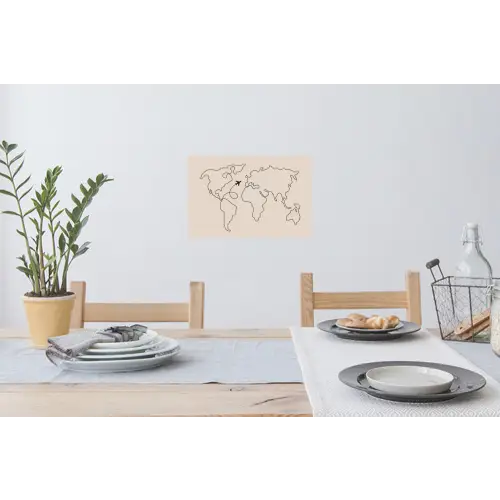 Wereldkaart - Simpel - Vliegtuig Muursticker klein -eettafel