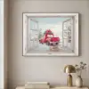 Auto - Rood - Cadeaus - Winter - Kerst - Doorkijk - Wit Textielframe - compleet frame klein -sfeer2