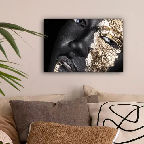 Vrouw - Goud - Zwart - Verf - Luxe canvas 2cm klein -sfeer1